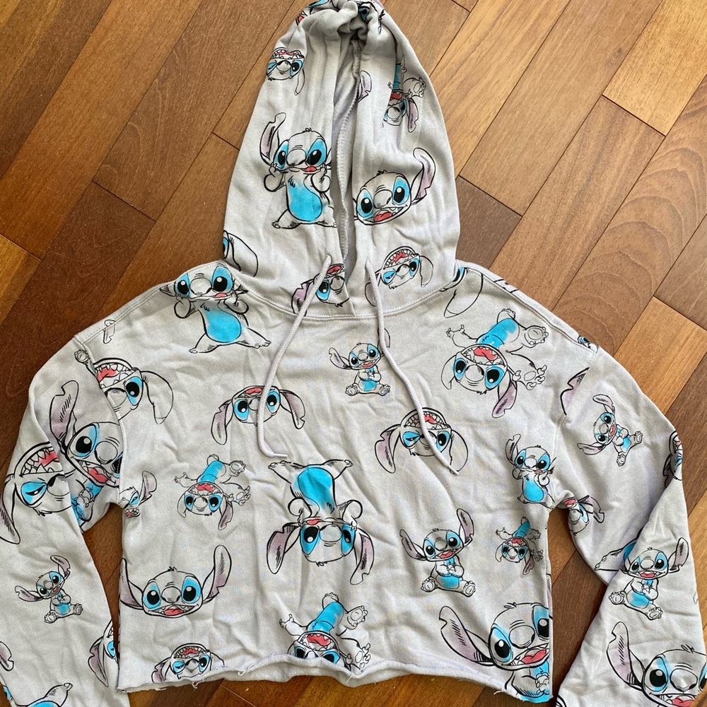 Disney Stitch Gray Cropped Hoodie - M